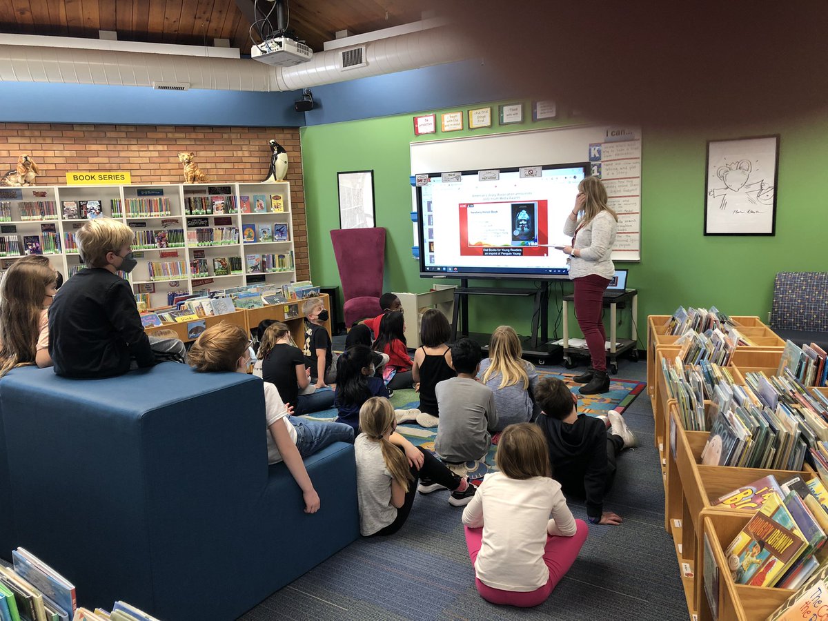 KwinkREAD's tweet photo. When it’s the morning of the equivalent of the Oscars for book lovers, you let students watch the live announcements with you! @edinaschools #epsreads #ALAyma #Newbery #Caldecott https://t.co/JCsQNCw4qs