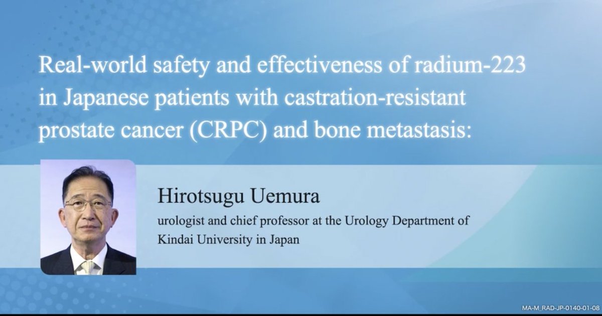 urotoday's tweet photo. Real-world safety and effectiveness of radium-223 in Japanese patients with castration-resistant #ProstateCancer #CRPC and bone metastasis. #BeyondTheAbstract with Hirotsugu Uemura, MD, PhD. #WatchNow on UroToday > https://t.co/3bqdw37186 #ICJO https://t.co/Dfr5dpPAKG