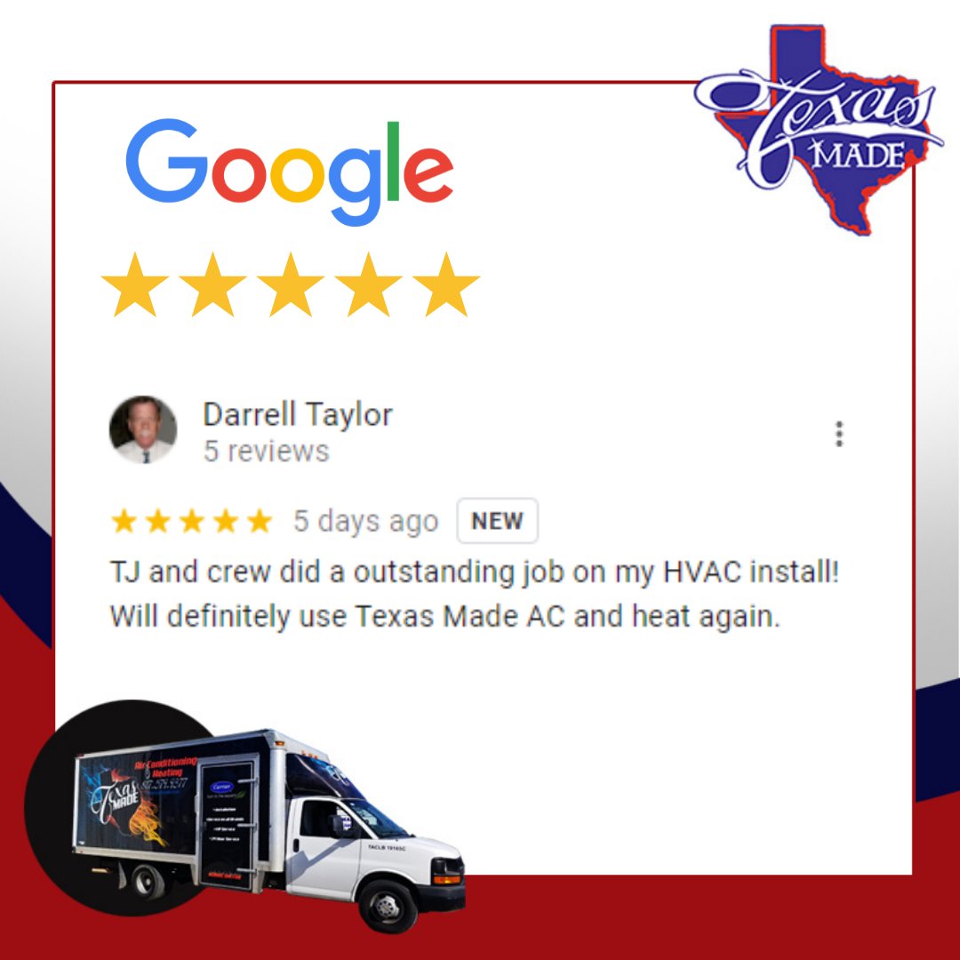 texasmadeair's tweet photo. We appreciate your time in leaving us this review, Darrell! We're glad you had a positive experience working with our team. https://t.co/CA9qKGH2wn