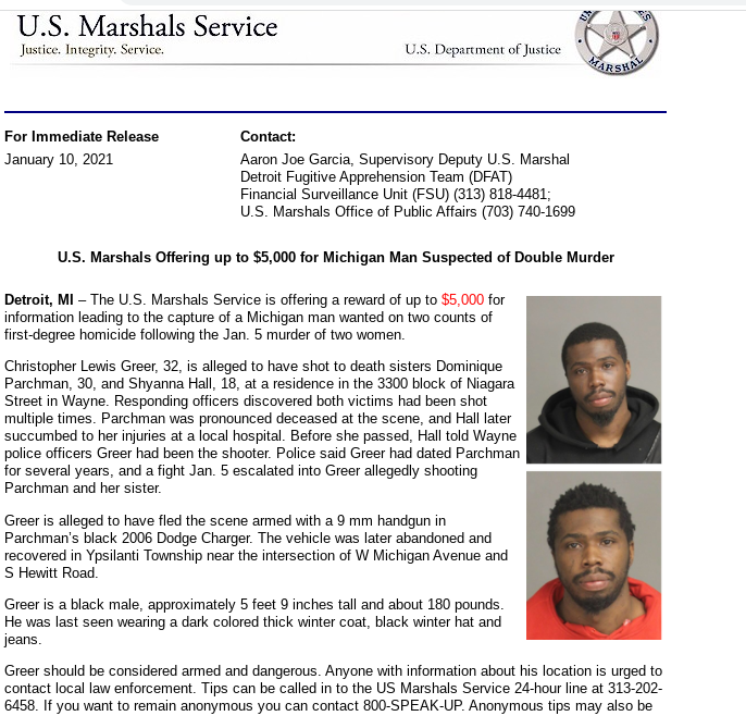 Hart7405's tweet photo. #WantedInMichigan #ChristopherGreer #WayneMichigan #Michigan in connection to shooting my friends #DomoniqueParchman #ShyannaHall #FlyHighAngels we will catch him!! https://t.co/Ur4b3Ds5sE