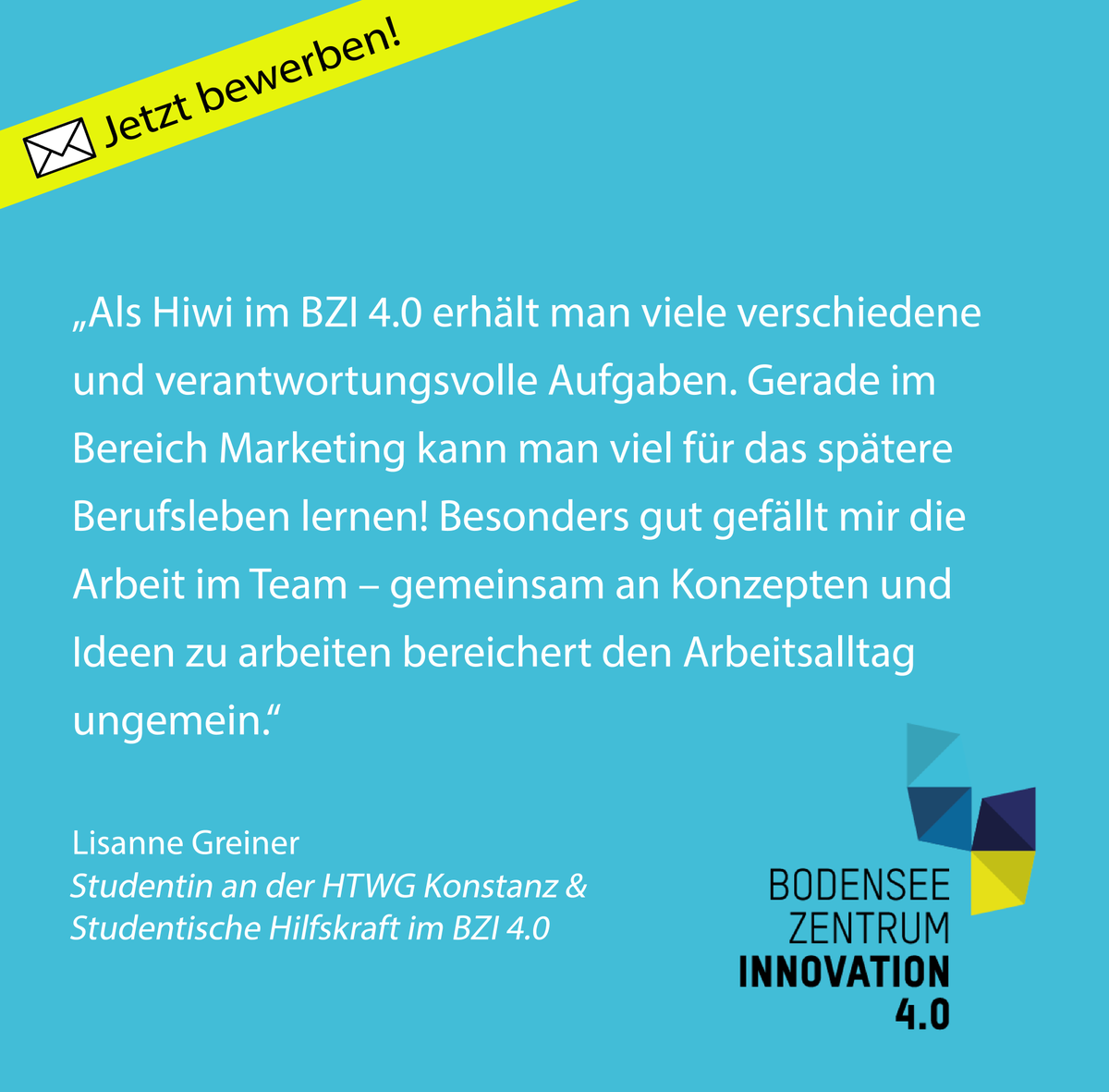 #JOBS Part II
Als Studentische/Wissenschaftliche Hilfskraft unterstützt Du das BZI 4.0-Team bei Kommunikations- und Marketingaufgaben, beim Projektmanagement oder in der Grafik-Abteilung.📆🎨
Wo liegen deine #Stärken?
Mehr Infos: bit.ly/3H0ZWcO
@HTWG <a href="/UniKonstanz/">Universität Konstanz</a>