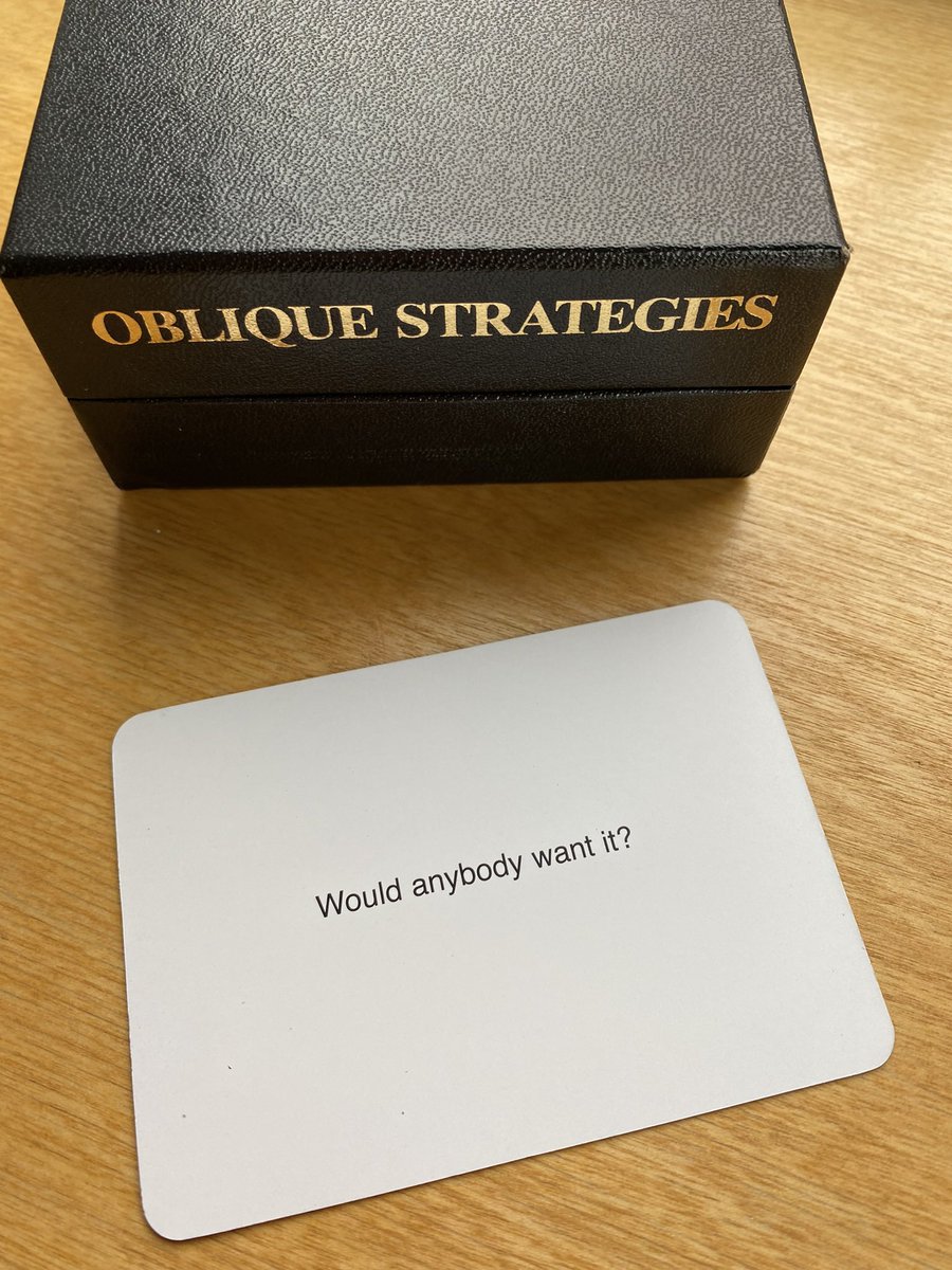 Happy Monday. Your #obliquestrategy for today:

Would anybody want it?

Get going you creative people, #NFTartists and beyond. 

#NFTCommunity #WomeninNFTs