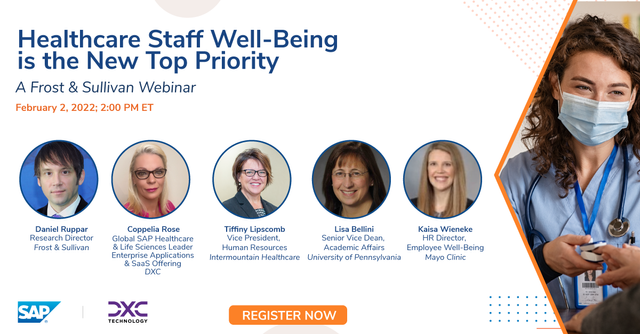 michael_bruchey's tweet photo. Don't miss this webinar featuring experts from @Frost_Sullivan, @SAPHealth, @DXCTechnology, @Intermountain, @Penn and @MayoClinic to understand strategies on improving the ‘care team’ work-life and well-being for better outcomes and the quality and... https://t.co/TC5cZgmzTI https://t.co/1k0Fr6mGOQ