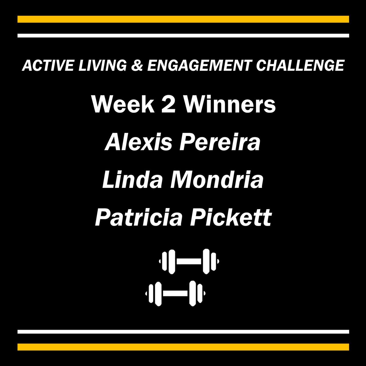 DCOTCampusRec's tweet photo. Congratulations to our Active Living & Engagement Challenge (ALEC) week 2 winners! π #DCOTCampusRec #getactivehavefun https://t.co/BTRBIaJpBf