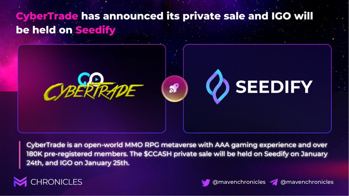 LuxubuVBS's tweet photo. @CyberTradeGame
has announced its private sale and IGO will be held on
@SeedifyFund
🗓️Private Sale: Jan 24
🗓️IGO: Jan 25
#CyberTradeGame #SeedifyFund https://t.co/iDIqrwxIlQ