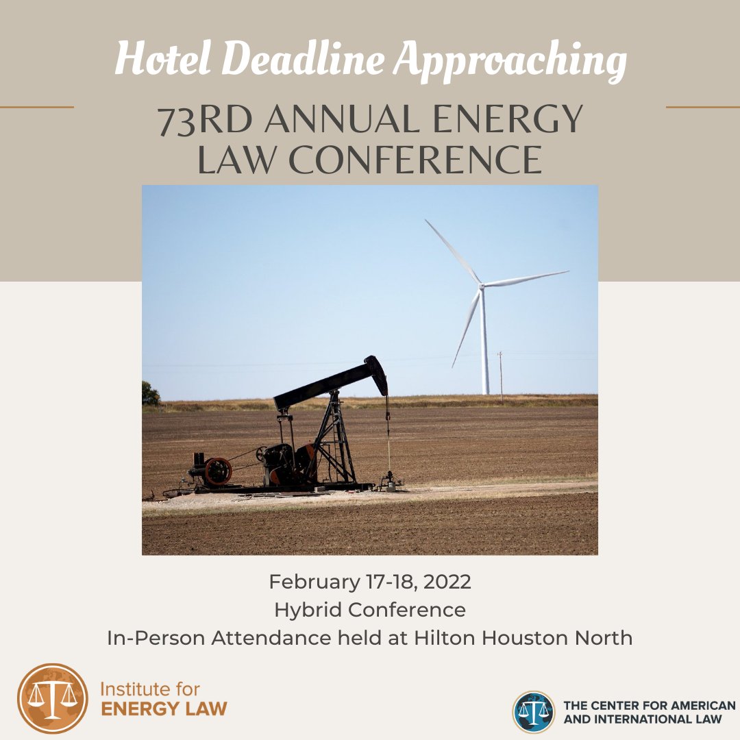 IEL_CAIL's tweet photo. The deadline is Wednesday, January 26, to reserve a room as part of the hotel block for our 73rd Annual Energy Law Conference.
Visit our program page to learn more, register, or reserve your hotel room. https://t.co/Q0e4kJ1NuP
#IELAnnual #cail75 https://t.co/3O5GZPZ6jZ