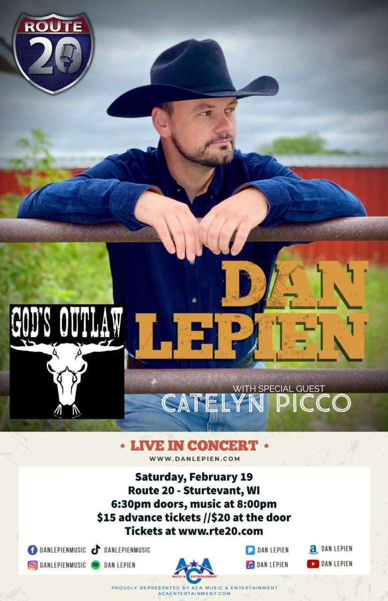 CatelynPicco's tweet photo. Hey y'all! 👋

I am stoked to be opening up for Dan Lepien and God's Outlaw on February 19th at Route 20! 🎶

Looking for tickets? Head to https://t.co/N2oqfao8cL ($15 ahead and $20 at the door) 🎟

This is a night you do not want to miss! 💜

#music #MondayMorning #mondays https://t.co/DrT7arXoEJ