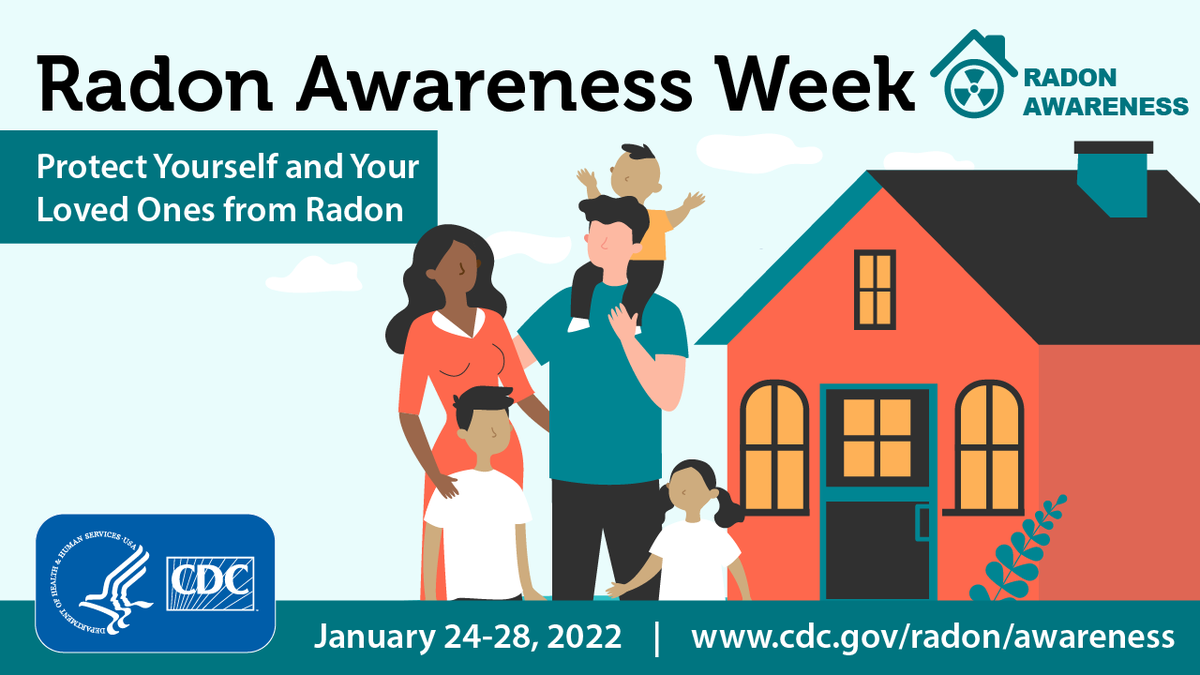 CDCgov's tweet photo. It’s #RadonAwarenessWeek. #Radon is the second leading cause of lung cancer and the leading cause among non-smokers. Learn more about how you can protect yourself and your family from this silent threat. https://t.co/bnhvMZH2KU https://t.co/u8LsBMaM2K