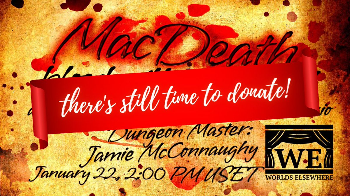 ElsewhereWorlds's tweet photo. #MacDeath donos close tonight at midnight! Back 2 great orgs &amp; watch 4 heroes &amp; 1 Very Good Boy save Scotland

Donate: https://t.co/nmdO0Tcuk2

Watch: https://t.co/c4bgG3n62f

#worldselsewheretheatrecompany #virtualtheatre #charitytheatre #shakespeare #macbeth #dnd #ttrpg https://t.co/UAWbQGwetA