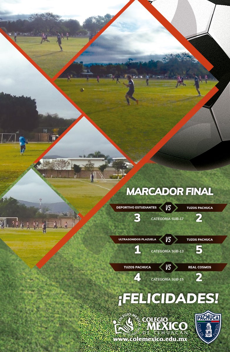 ColeMexicoTH's tweet photo. Felicitamos a nuestros equipos representativos de fútbol  en la Liga de Fútbol de Tehuacán A.C.  por los resultados en esta jornada. ⚽

#todossomoscoleméxico https://t.co/t7HuTtHeXy