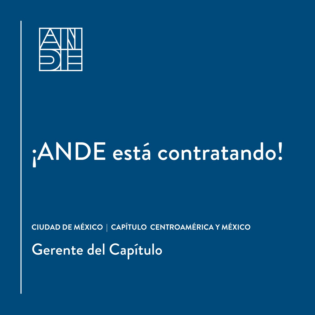 ANDE_Latam's tweet photo. ANDE está contratando un(a) Gerente para el Capítulo de Centroamérica y México, en la Ciudad de México. #Vacante  #ImpactJobs #Empleo

¡Postúlate! Empieza tu solicitud aquí: https://t.co/RLaT25HW70 https://t.co/zEFEx20nPt