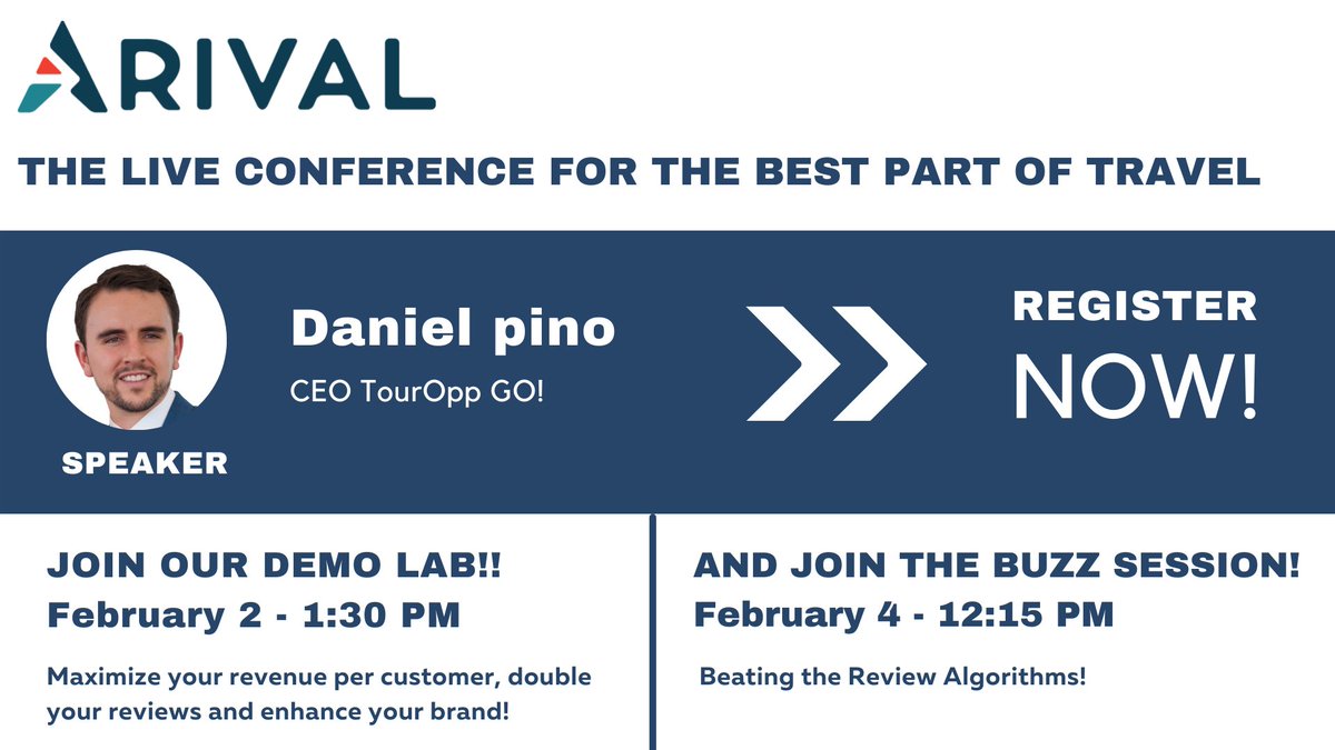 We are excited to participate in the <a href="/arivaltravel/">Arival</a> 360 conference! Don't miss out on all the amazing guest speakers! 

Register now: lnkd.in/gTgp6HA7 ! 

#travelconference #sandiego360 #Arival #traveltech