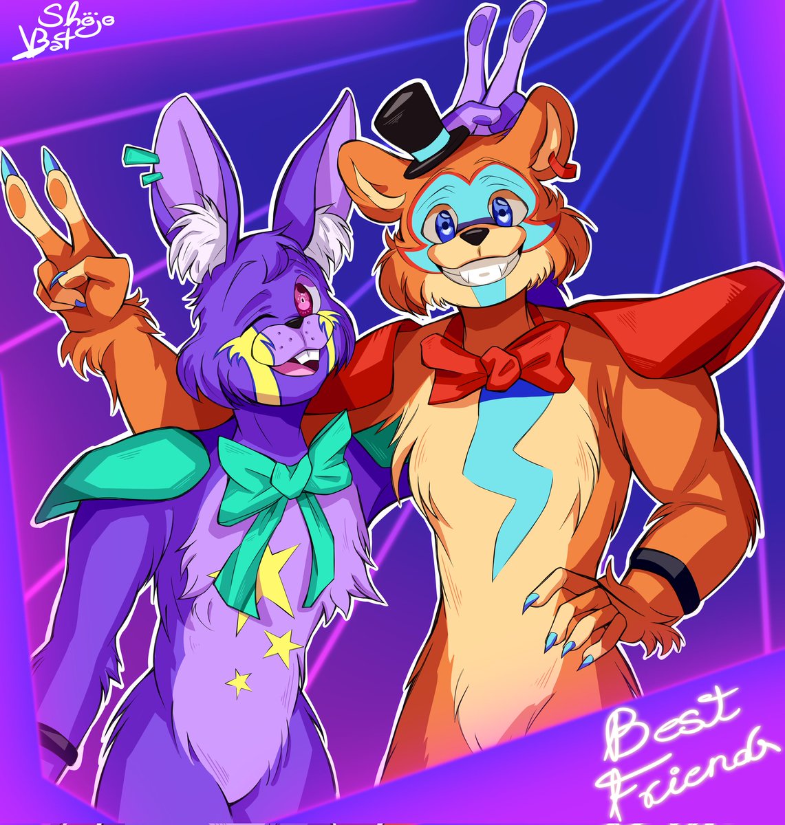 ShojoBat's tweet photo. Glamrock Freddy y mi versión de un Glamrock Bonnie 🐰
.
.
#fnaf #fnafsecuritybreach #fivenightsatfreddys #fivenightsatfreddyssecuritybreach #freddyfazbear #glamrockfreddy #furry #fnaffanart #draw #drawdigital #dibujodigital #dibujo https://t.co/FfdjFoqwOd