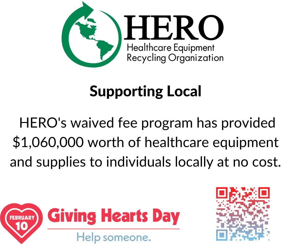 HEROFargo's tweet image. Awareness - HERO's waived fee program has provided $1,060,000 worth of healthcare equipment and supplies to individuals locally at no cost. Please support HERO during this years Giving Hearts Day, Feb. 10th. app.givingheartsday.org/#/charity/29
#givingheartsday #helpsomeone
