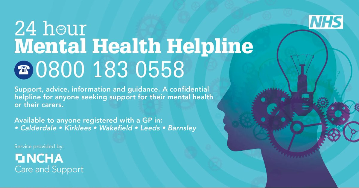 If you feel you need some extra support at the moment there's a free 24hr phone line to help with your mental health and wellbeing. ☎️ It's available to anyone registered with a GP in #Barnsley #Calderdale #Kirklees #Leeds and #Wakefield.