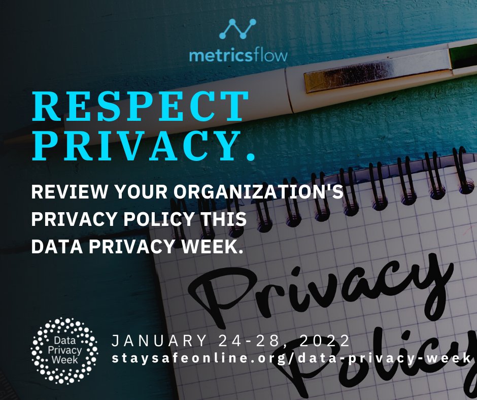 metrics_flow's tweet photo. At #Metricsflow, We care deeply about data privacy.
Jan 24 - 28 is Data Privacy Week, let's encourage businesses to respect privacy and be more transparent about how they collect, store and use data.
#dataprivacyweek #cookieless #tracking #analytics #attribution https://t.co/NFbas6NYwa
