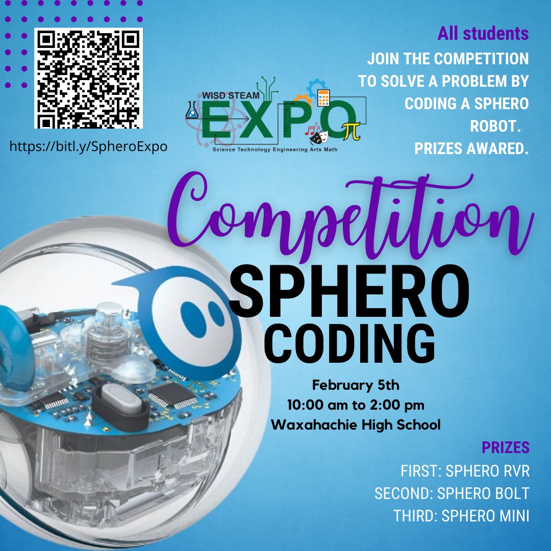 The WISD 2022 STEAM Expo is right around the corner! Don't forget to register for these unique challenges. 

CHALLENGES 👇
— Bee an Inventor: bit.ly/EXPOInvent
— Sphero Coding: bit.ly/SpheroExpo
— Make A CASE for Engineering: bit.ly/EXPOEngineer