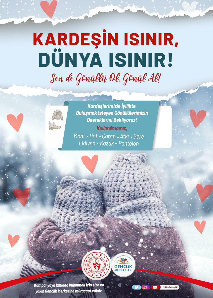 GSBgenclik's tweet photo. Kardeşin ısınır, dünya ısınır!

Bu gönüllülük hareketimize destek olmak için 81 ilde size en yakın Gençlik Merkezimize bekliyoruz. https://t.co/XAt6sEZsVI