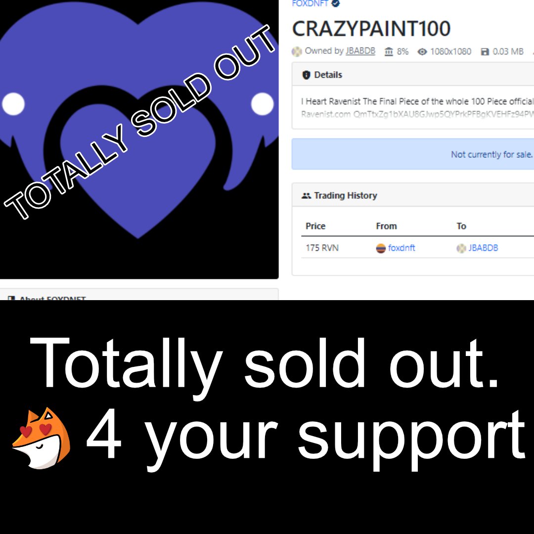 foxdcoin's tweet photo. Our final #FOXDNFT manufactured NFT is sold out. Thanks so much to @jbabdb for buying our first physical sold painting on @Ravenistcom and @TinyReapersNFT for being such a wonderful supporter of our collection!
#nfts #soldout #forresale #resale #only #thanks #finale #piece https://t.co/7xoXtZjlDt
