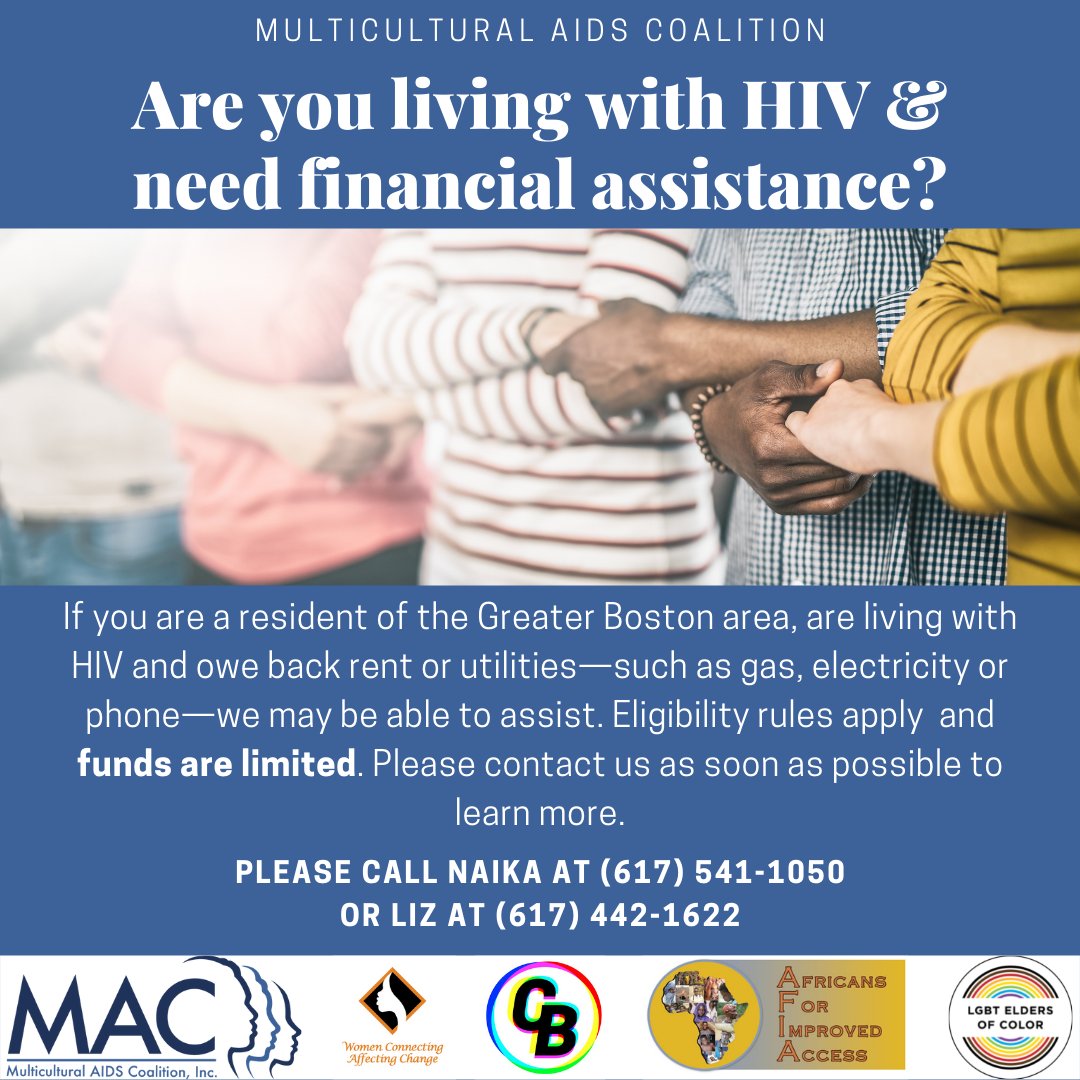 MACinBoston's tweet photo. If you're a resident of the #Boston area, living w/ #HIV &amp; were impacted financially by the #COVID19 pandemic, we may be able to help! We have limited funds to help w/ overdue rent, utilities. Reach out to us for more info. #RentAssistance #UtilityBills #LivingWithHIV #UEqualsU https://t.co/UTEszQYXHl