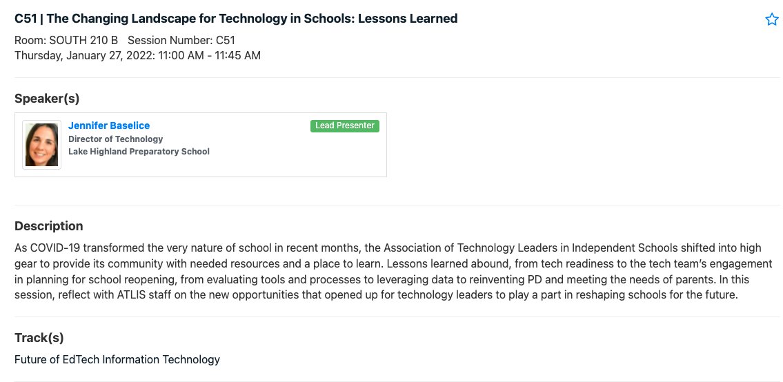 Hey, #Techleaders come join me at #fetc on Thursday as we unpack lessons learned about The Changing Landscape for Tech in Schools. Thank you 
<a href="/theatlis/">ATLIS</a>
 for the opportunity to lead this discussion!