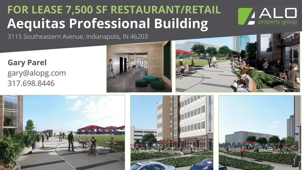 browning_rep's tweet photo. FOR LEASE: 7,500 SF retail / restaurant in Aequitas Professional Building, a 127,512 Class-A multi-tenant office building adjacent to the Community Justice Campus (CJC). The site has a plaza adjacent to the retail spaces. Gary Parel: gary@alopg.com or 317.698.8446
@AloProperty https://t.co/mXefs2YxGa