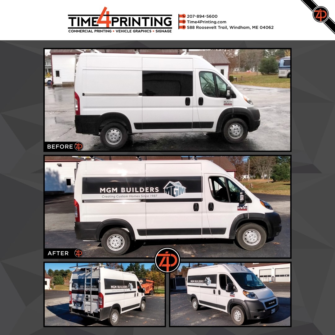 Time4Printing (@time4printing) on Twitter photo Branding doesn't have to be big and crazy - Check out the professional and elegant look to the new van lettering we did for MGM Builders!
Do you need some vehicle graphics? Call 207-894-5600 or email Office@Time4Printing.com. #VanGraphics #VehicleGraphics Branding doesn't have to be big and crazy - Check out the professional and elegant look to the new van lettering we did for MGM Builders!
Do you need some vehicle graphics? Call 207-894-5600 or email Office@Time4Printing.com. #VanGraphics #VehicleGraphics