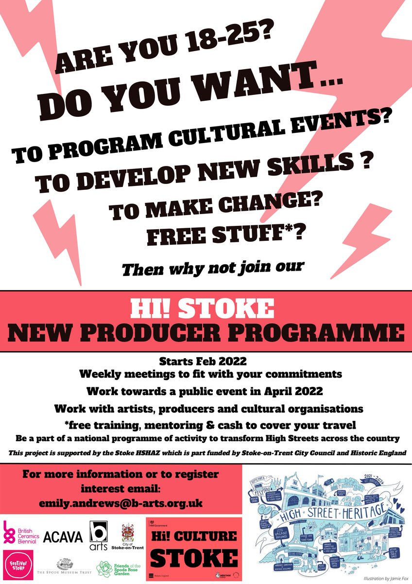 📣 Hi! Stoke New Producers Programme Callout! 📣

For more information and to register your interest, email emily.andrews@b-arts.org.uk with subject line 'New Producers Programme'. 

<a href="/ACAVASpodeWorks/">ACAVA Spode Works</a> <a href="/SpodeWorks/">Spode Museum</a> <a href="/BCBfestival/">British Ceramics Biennial</a> <a href="/SoTCityCouncil/">Stoke-on-Trent CC</a> <a href="/FestivalStoke/">Festival Stoke</a>