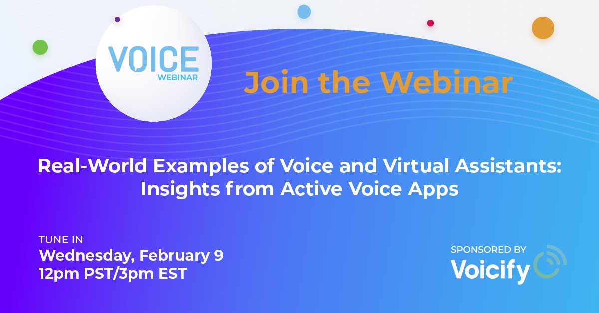 Join us Wednesday, February 9th for a webinar with <a href="/Voicify/">Voicify | Conversation Experience Platform</a>'s Chief Strategy Officer, Jason Fields, who will present real-world use cases from major brands across a variety of sectors.

Save your seat: bit.ly/32lCwzz

#VoiceTech #VoiceFirst #VoiceApps #ConversationalAI