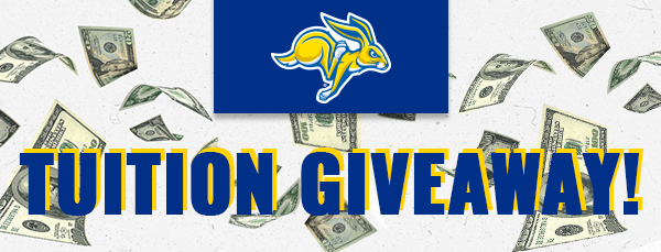 STUDENTS - join <a href="/GoJacksWrestle/">Jackrabbit Wrestling</a> this Friday at 7 PM (1/28) for a chance to win FREE $$$ toward your spring tuition! 🤑

TWO dollars will be put into a pot for every student in attendance &amp; given away to one lucky student (up to $4,000)!

📍 » Frost Arena

#GetJacked x #GoJacks 🐰