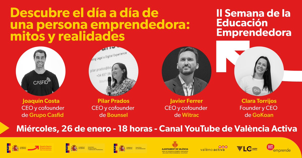 valenciactiva_'s tweet photo. 🙌🚀 ¿Quieres saber cuáles son las motivaciones de un/a emprendedor/a?

🔜 No te pierdas el webinar 'Descubre el día a día de una persona emprendedora: mitos y realidades' que lanzamos en la #SemanaEducaciónEmprendedora de @acene_gob

📅 26/1
⏰ 18h
▶️🔴 https://t.co/8MS3SGshG0 https://t.co/rEbhyGivX1