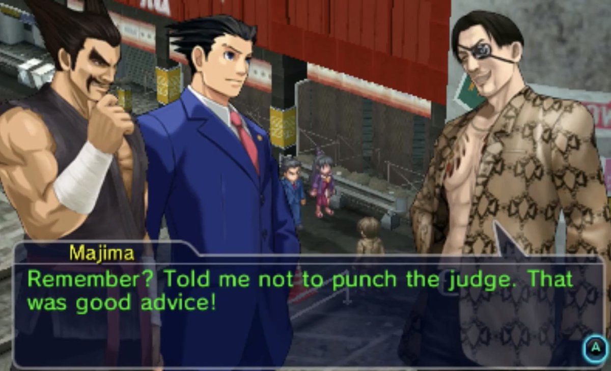 OOCRyuGaGotoku's tweet photo. yakuza and ace attorney being in the same universe explains a lot, actually https://t.co/3VGO2zoF5G
