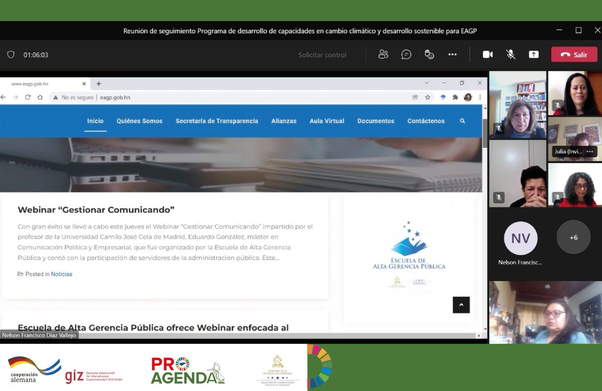 GizHonduras's tweet photo. Junto a la @EAGP_Honduras desde  #ProAgenda hemos comenzado a discutir el plan de trabajo para la identificación de necesidades de #DesarrolloDeCapacidades en #CambioClimático y #DesarrolloSostenible para el sector público, y contribuir así a fortalecer la gestión pública 💪 https://t.co/QTtGD2Ba21