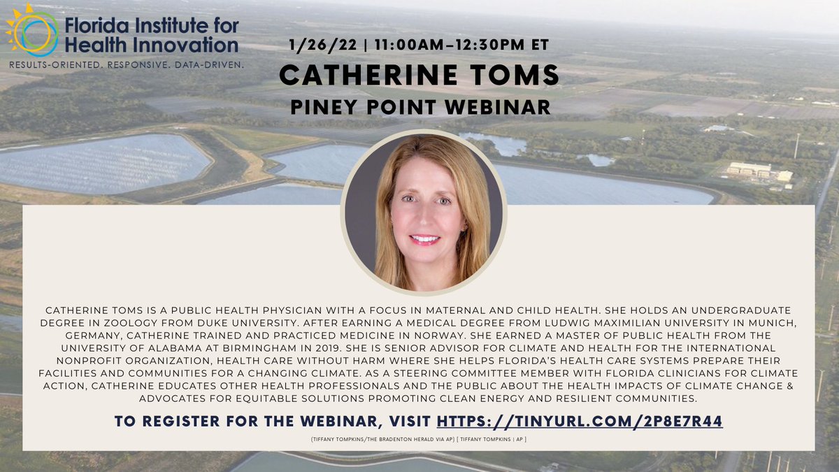 Meet Catherine Toms, Senior Advisor for Climate and Health at Health Care without Harm, and panelist at our Piney Point Webinar! <a href="/flhealthinnova/">flhealthinnovation</a> 

Link to sign up: tinyurl.com/2p8e7r44
