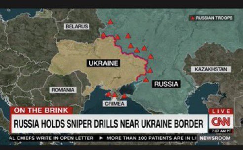 القوات الروسية في بيلاروسيا 
في الجنوب البحرية الروسية في شبة جزيرة القرم
في الشرق تدريبات القناصة الروسية في روستوف.

قد تكون كارثة او فقط تهديدات 
#روسيا #أوكرانيا #الناتو