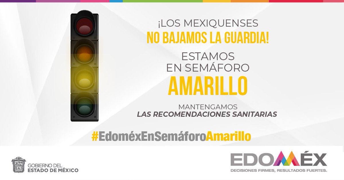Es importante continuar con todas las medidas sanitarias, no bajemos la guardia, seamos responsables.

#EdoméxEnSemáforoAmarillo 
#PrevenirEsSalud
#NoBajemosLaGuardia
#CuidemosTodosDeTodos
#Covid_19mx