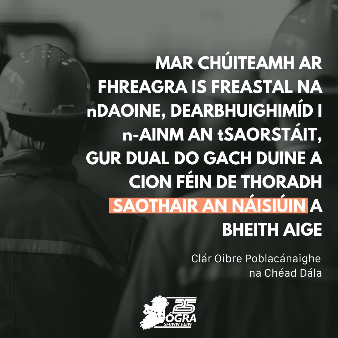 Ogra_SF's tweet photo. 🚨Lá 3

“In return for willing service, we, in the name of the Republic, declare the right of every citizen to an adequate share of the produce of the Nation's labour.”

The wealth of Ireland belongs to the people of Ireland. Sinn Féin advocates, as did the first Dáil… https://t.co/ocZp2X404W