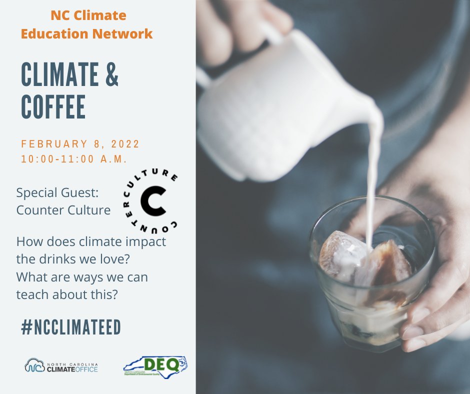 ProjectWETNC (@projectwetnc) on Twitter photo Register for the upcoming NC Climate Education Network Open House: February 8. Topic? Climate and Coffee. <a href="/counter_culture/">Counter Culture Coffee</a> talking about climate impacts on links in the supply chain. Who has the biggest impact on climate? <a href="/NCDEQ/">N.C. DEQ</a> <a href="/NCSCO/">NC Climate Office</a> Register➡️forms.gle/pqZgco6UmMHpUw… Register for the upcoming NC Climate Education Network Open House: February 8. Topic? Climate and Coffee. <a href="/counter_culture/">Counter Culture Coffee</a> talking about climate impacts on links in the supply chain. Who has the biggest impact on climate? <a href="/NCDEQ/">N.C. DEQ</a> <a href="/NCSCO/">NC Climate Office</a> Register➡️forms.gle/pqZgco6UmMHpUw…