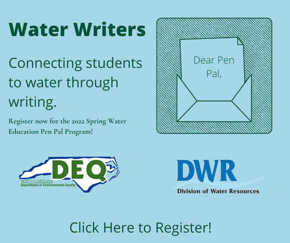 Water Writers: Water Education Pen Pal Program is currently accepting new classes for the 2022 Spring Cohort.  Want your students to exchange letters about their watersheds? Sign up here by January 31! Open to K-12 classrooms! ➡️ forms.gle/Hacb4cjAAZPApZ…