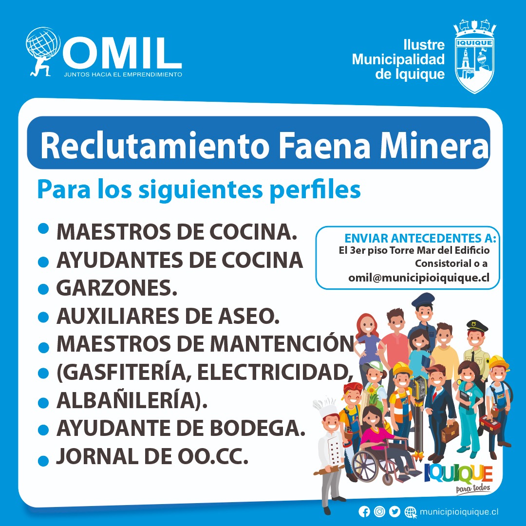 ¡¡HAY PEGA!! OMIL IQUIQUE REALIZA RECLUTAMIENTO PARA FAENA MINERA

🔵 L@s interesad@s deben presentar su CURRÍCULUM VITAE, FOTOCOPIA DE CÉDULA DE IDENTIDAD Y CERTIFICADOS DE CURSOS, TÍTULOS O LICENCIAS 

AQUÍ ⬇ MÁS INFORMACIÓN #Iquique