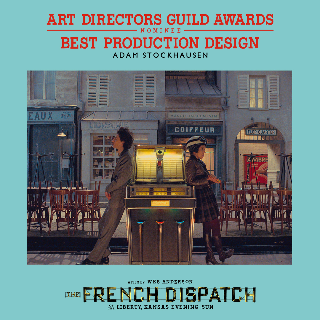The French Dispatch (@french_dispatch) on Twitter photo Congratulations to #TheFrenchDispatch’s Adam Stockhausen on being nominated for BEST PRODUCTION DESIGN (Period Feature Film) by the Art Directors Guild (<a href="/ADG800/">Art Directors Guild</a>)! Congratulations to #TheFrenchDispatch’s Adam Stockhausen on being nominated for BEST PRODUCTION DESIGN (Period Feature Film) by the Art Directors Guild (<a href="/ADG800/">Art Directors Guild</a>)!
