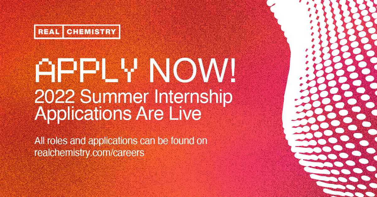RealChemistry_'s tweet photo. Interested in getting a look ‘behind the scenes’ at Real Chemistry, and helping us make the world a healthier place? If so, you could be the perfect candidate for our annual summer internship program. Apply here: https://t.co/xXAOBRu8SV
#RealChemIntern #LifeatRealChem https://t.co/oZfMmiO3UD