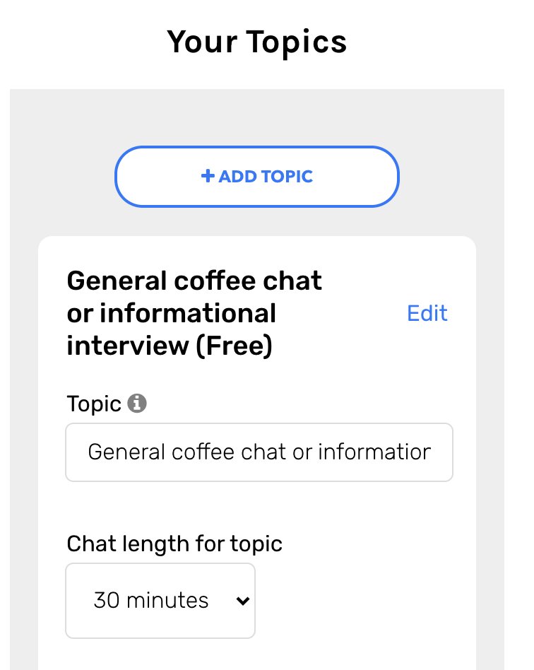 trycoffeechats's tweet photo. We jammed on some improvements over the weekend! Here's a few things that changed:
- You can now set custom chat lengths (15/30/45/60 min.) per topic! https://t.co/qPv7FzuYC9