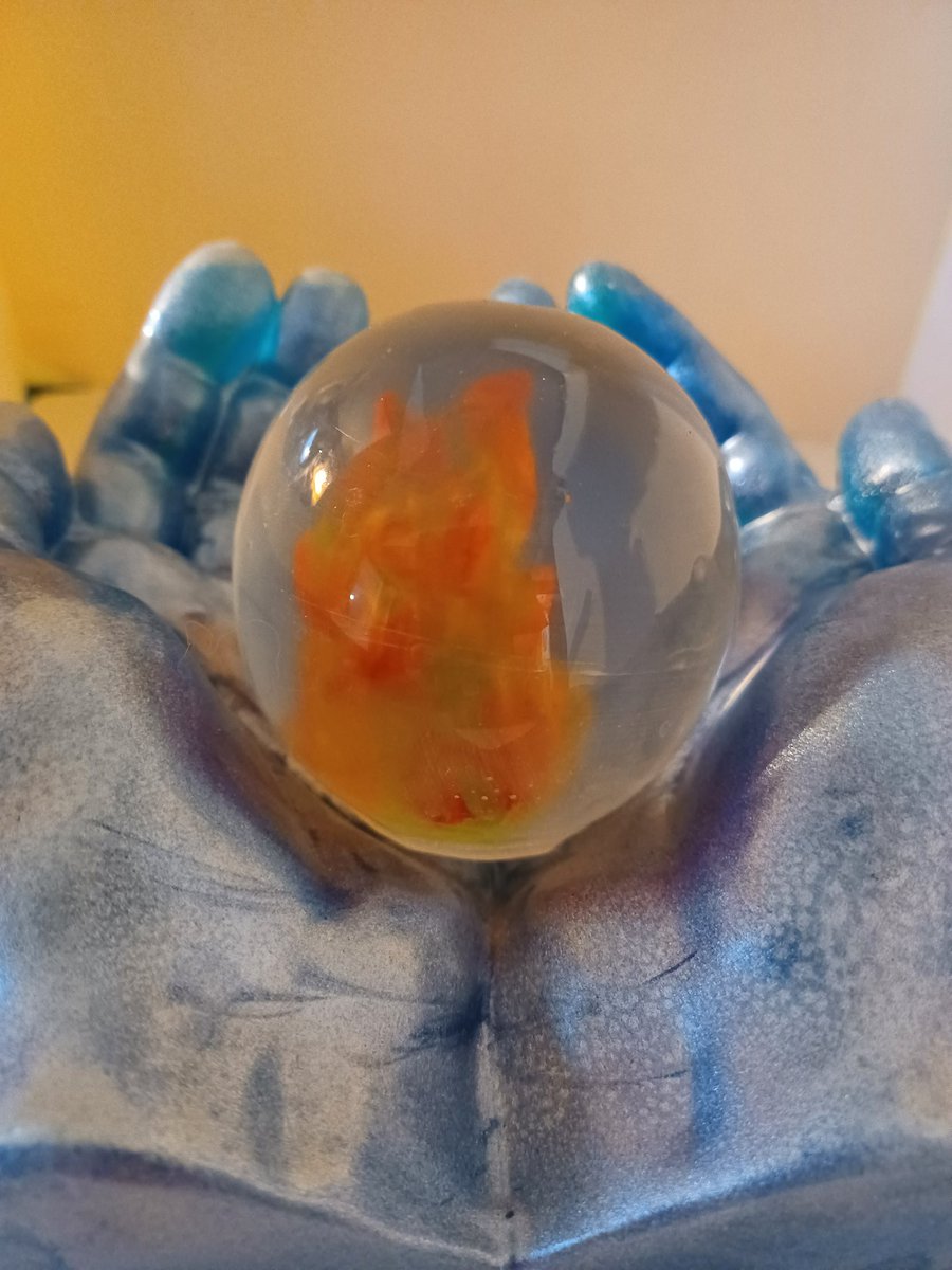 Waterfire741's tweet image. My latest #alumilite piece - the hands are cast from a mold,  and the #elementalfire sphere came out even better than i thought! #witchyvibes #metaphysical #woowoo