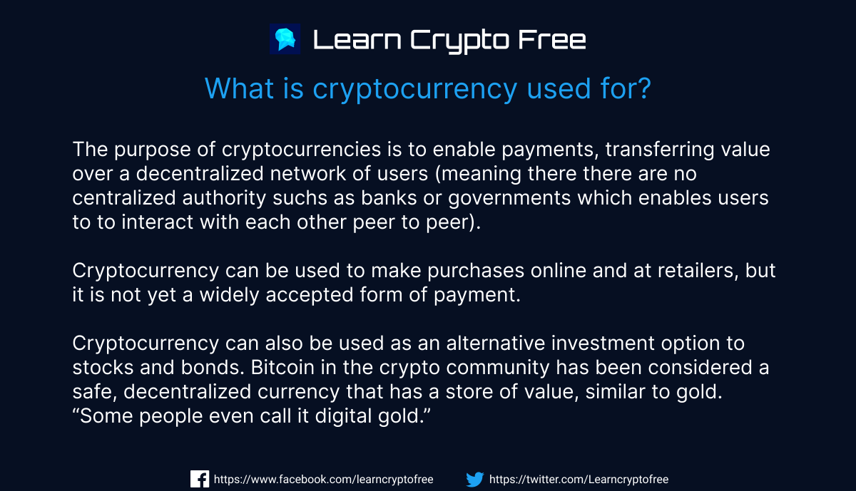 Learncryptofree's tweet photo. What are Crypto's used for?
#learn #learncrypto #crypto #learncryptofree https://t.co/B77SBBbsHk