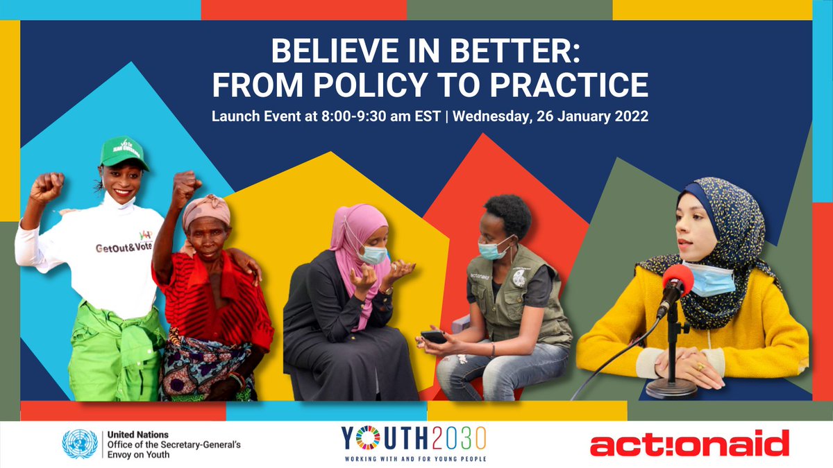 The poster reads "Believe in Better: From Policy to Practice — Launch Event at 8:00-9:30 am EST, Wednesday, 26 January 2022".