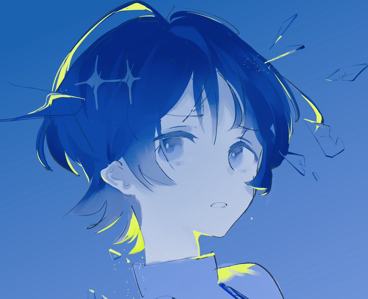 scaramouche (genshin impact) solo 1boy male focus short hair blue background simple background bangs  illustration images