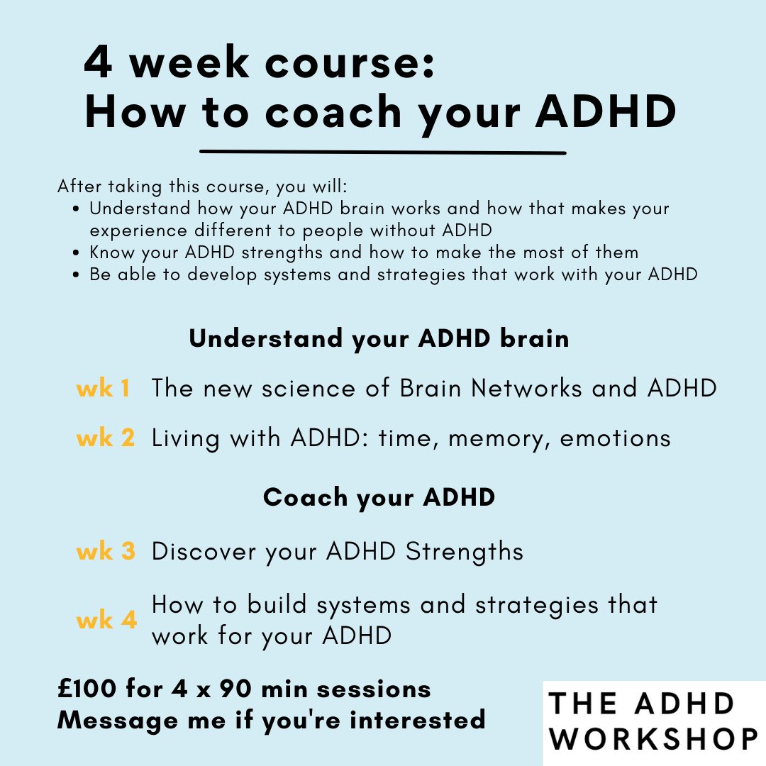 Anyone who has ADHD or think they might interested in a 4 week zoom course on how to coach your ADHD? The idea would be to give you the best of my ADHD coaching training in a short format. Let me know! 
#askadhd