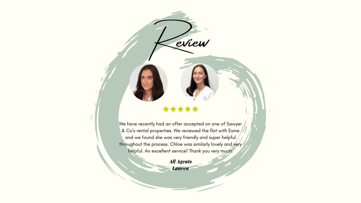 Thank you so much for the lovely review Lauren, we're so happy we could help!

A massive well done to Esme &amp; Chloe in our Lettings department 👏

#happy #property #sawyerandco #greatservice #fivestarservice #Brighton #brighton #hove #Teamwork #teamwork #thankyou #review #reviews