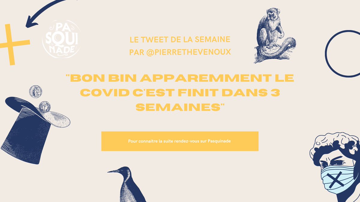 Bien le bonsoir 👋 chaque semaine retrouvez le tweet de la semaine par nos artistes Pasquinade. Aujourd’hui <a href="/pierrethevenoux/">Pierre Thevenoux</a> a quelque chose à vous dire pour en savoir plus rendez-vous sur pasquinade.fr